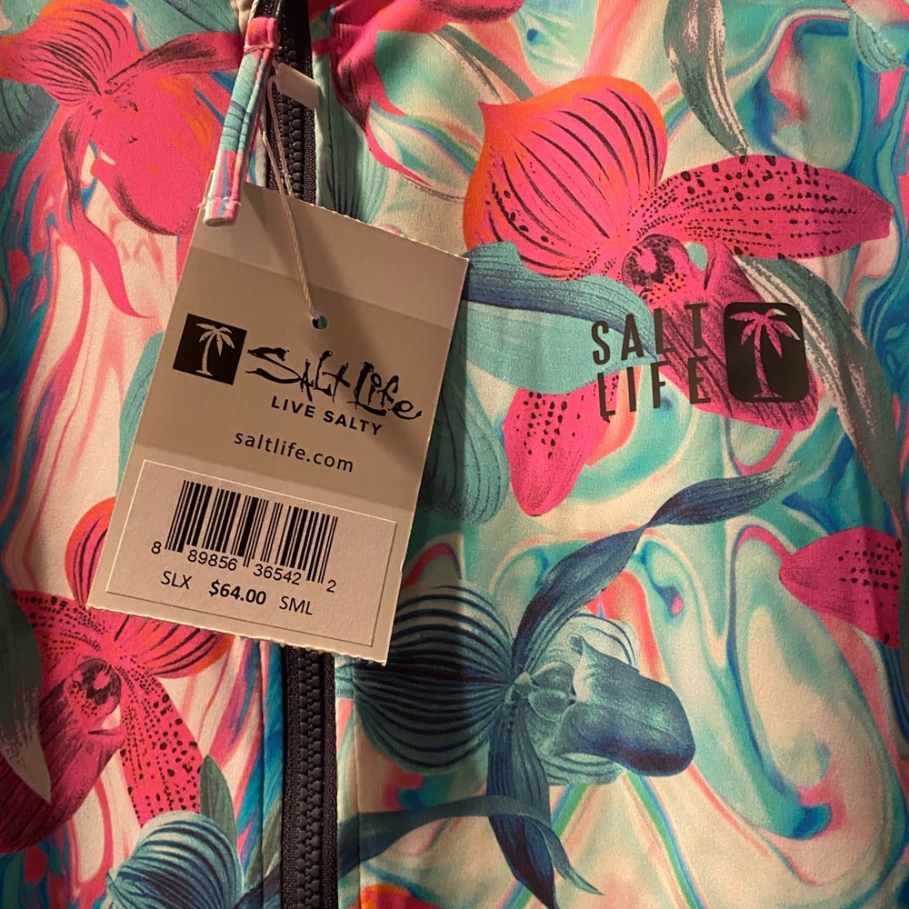 Salt Life Women’s Tropical Drifit SLX Performance Long Sleeve Zip Shirt NWT S - Picture 2 of 3